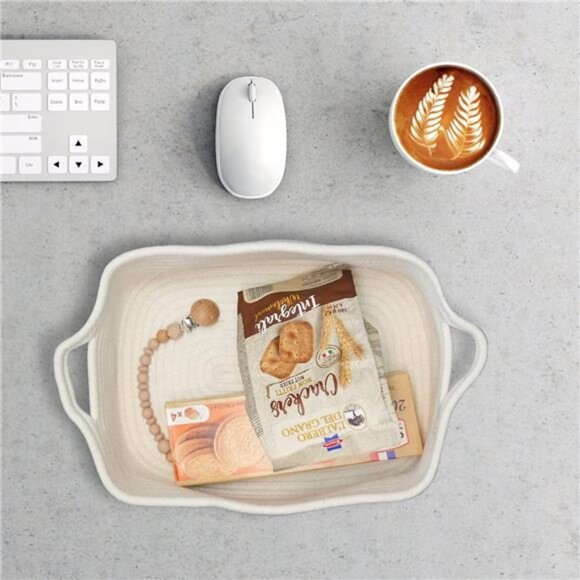 Woven Cotton Rope Storage Basket with Handles for Organizing Shelves Closet - Picture 4 of 8